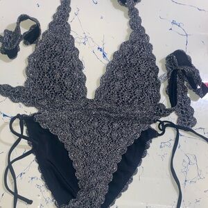 BECCA Black and Silver Crochet Bikini Set